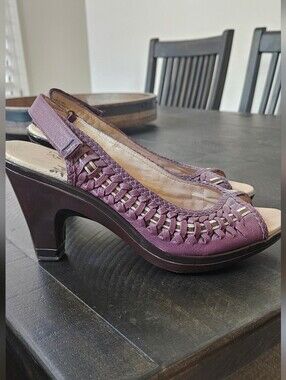 Jambu Womens 8 SONYA Eggplant/Plum Woven Leather Heels/Comfort Sandals. Worn 1x!